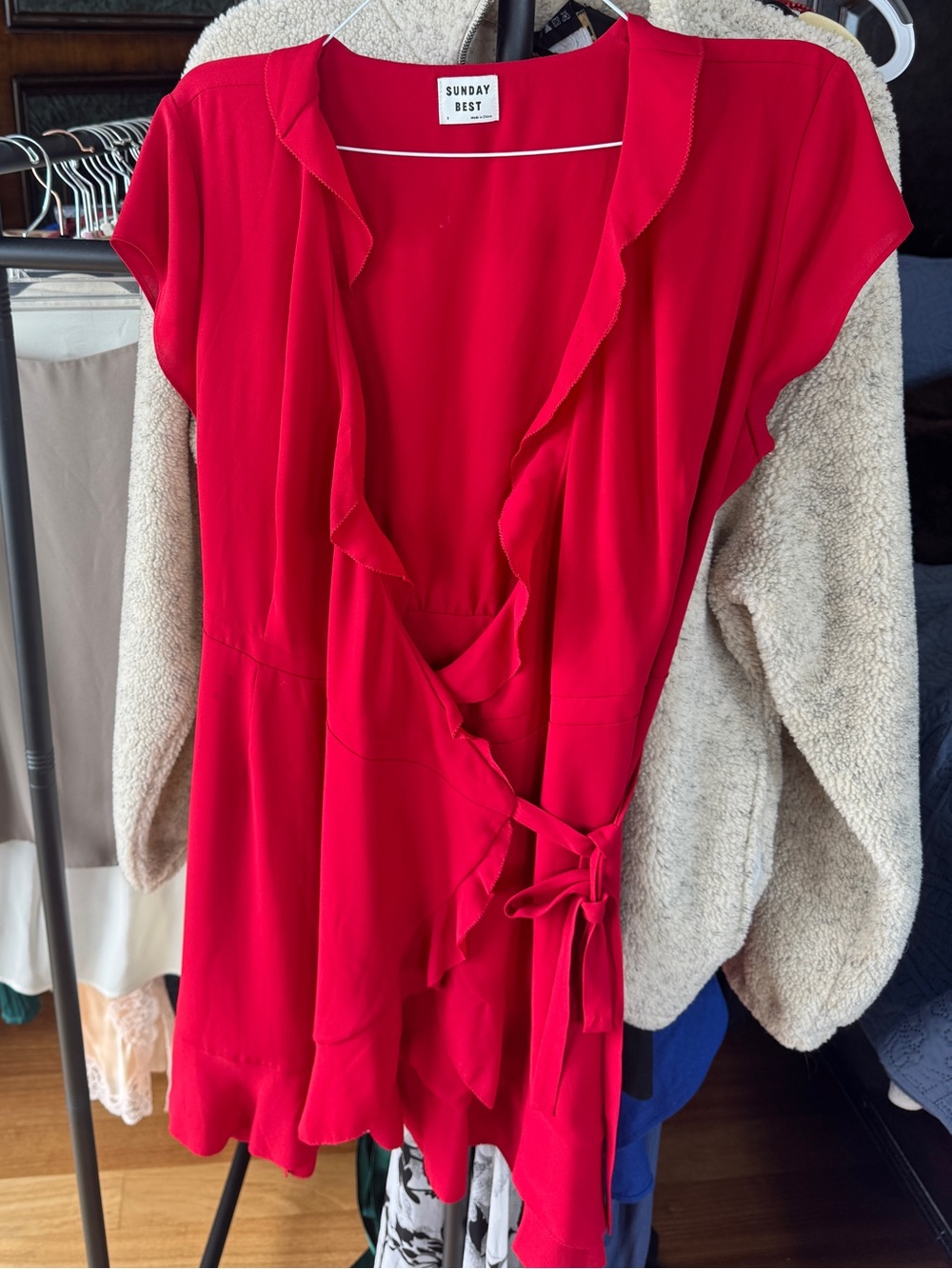 Aritzia Sunday Best Savoy Bright Red Ruffle Tie-Front Dress